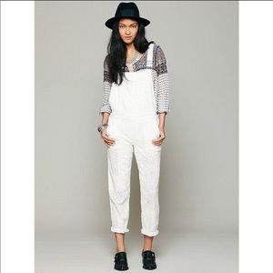 free people linen eyelet overalls